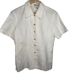 Sharon young Classic cream  Short Sleeve button up linen/ cotton Shirt